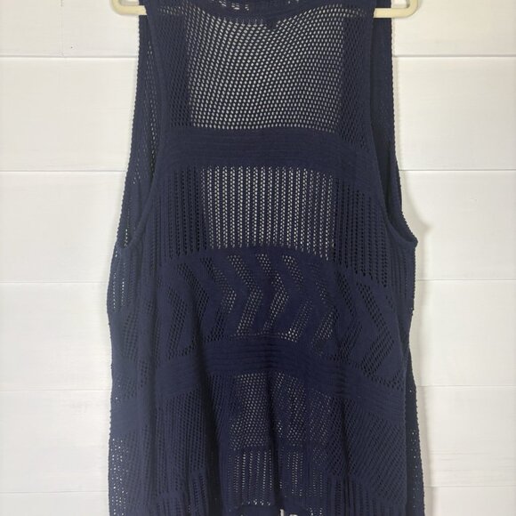 Lane Bryant Blue Sleeveless‎ Knit Fringe Hem Waterfall Sweater Vest 22/24 Boho - Picture 7 of 15